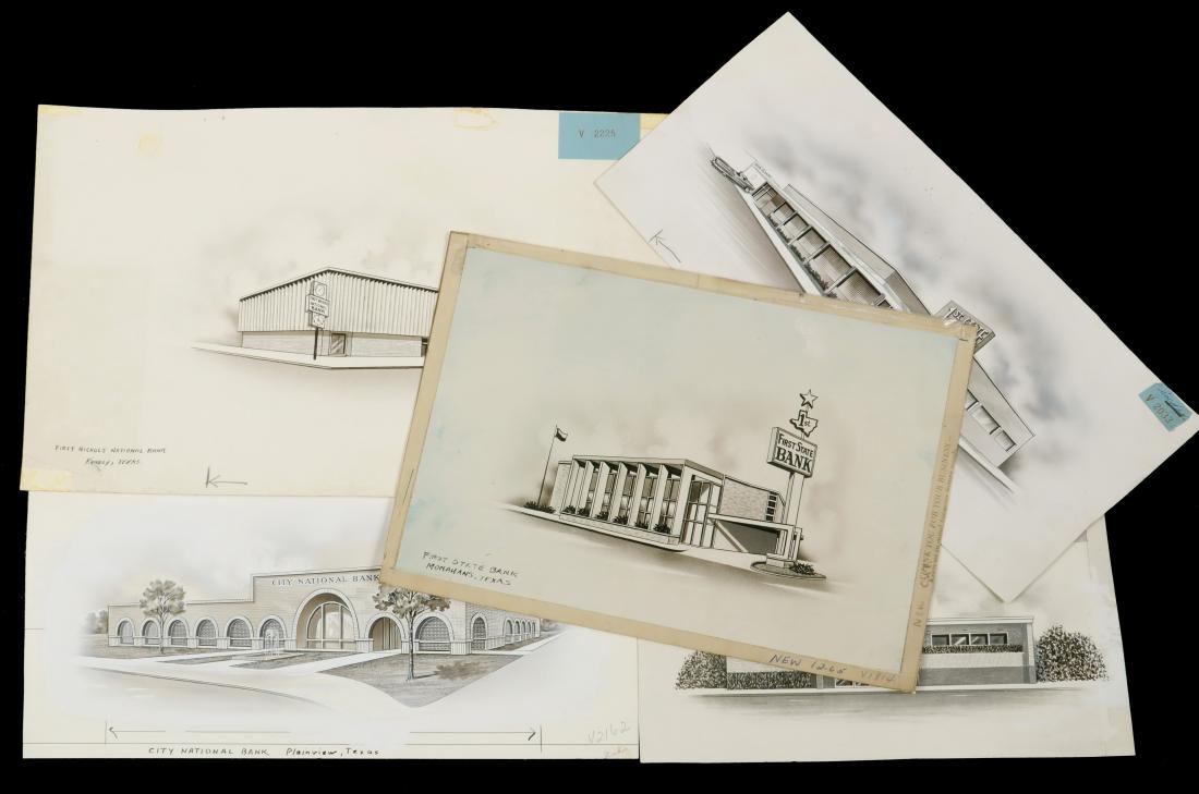 (9) ARCHITECTURAL RENDERINGS OF 1950S BANKS (1 of 1)