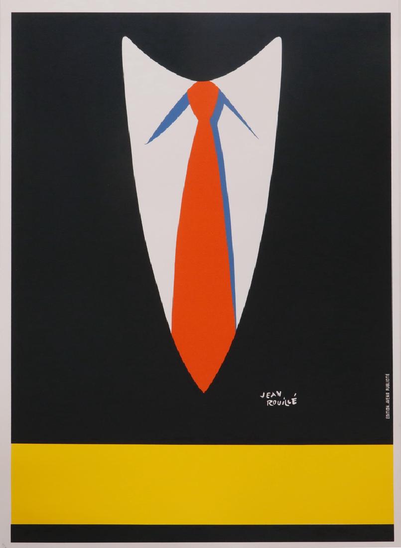 JEAN ROUILLE (20TH C. FRANCE): "La Cravat", color lithograph, 1980s restrike from the 1936 original, marked 'Edition-Avenir Publicite', with yellow band meant to have the imprint of the store, 46" x 33" sheet, unframed, shrinkwrapp