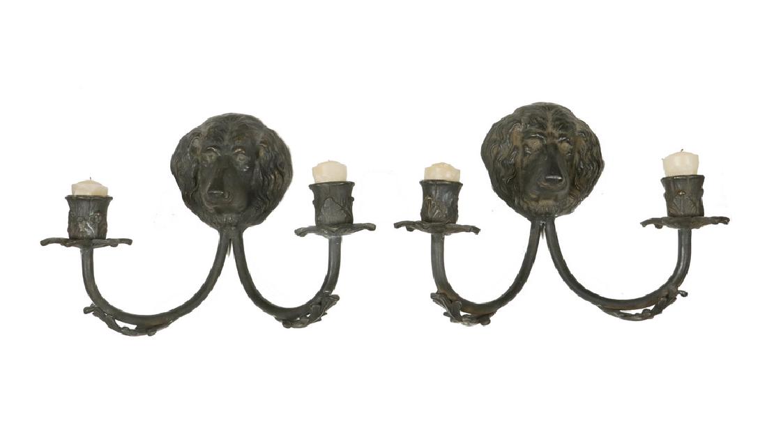 PAIR OF BRONZE DOG HEAD SCONCES (1 of 3)