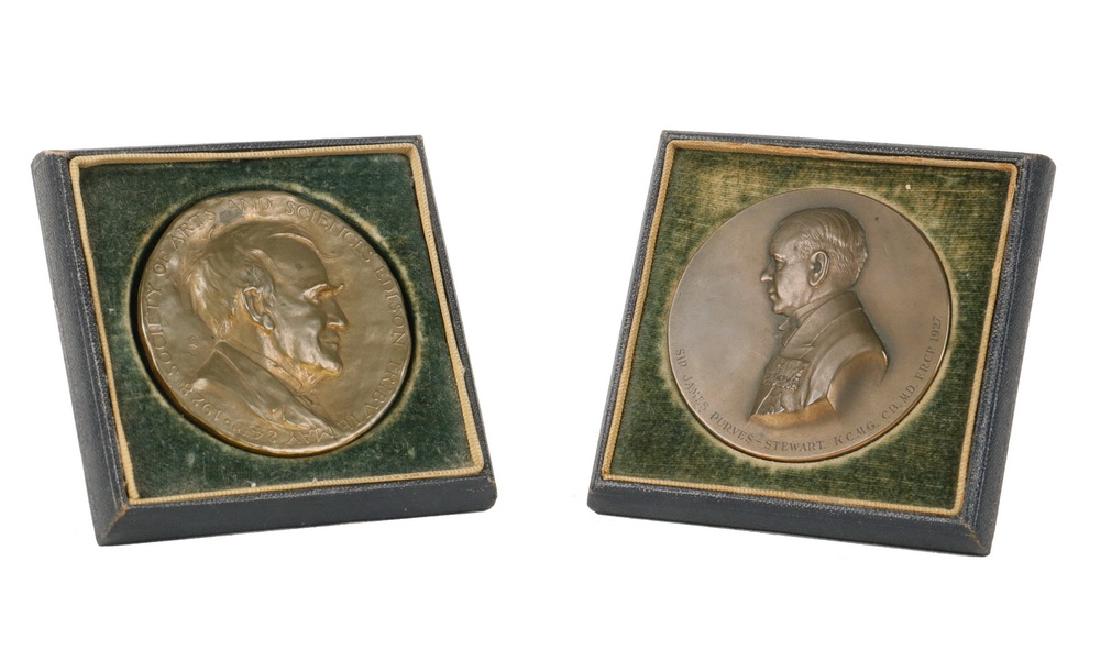 (2) TABLETOP BRONZE DISPLAY MEDALS IN ORIGINAL STANDS (1 of 4)