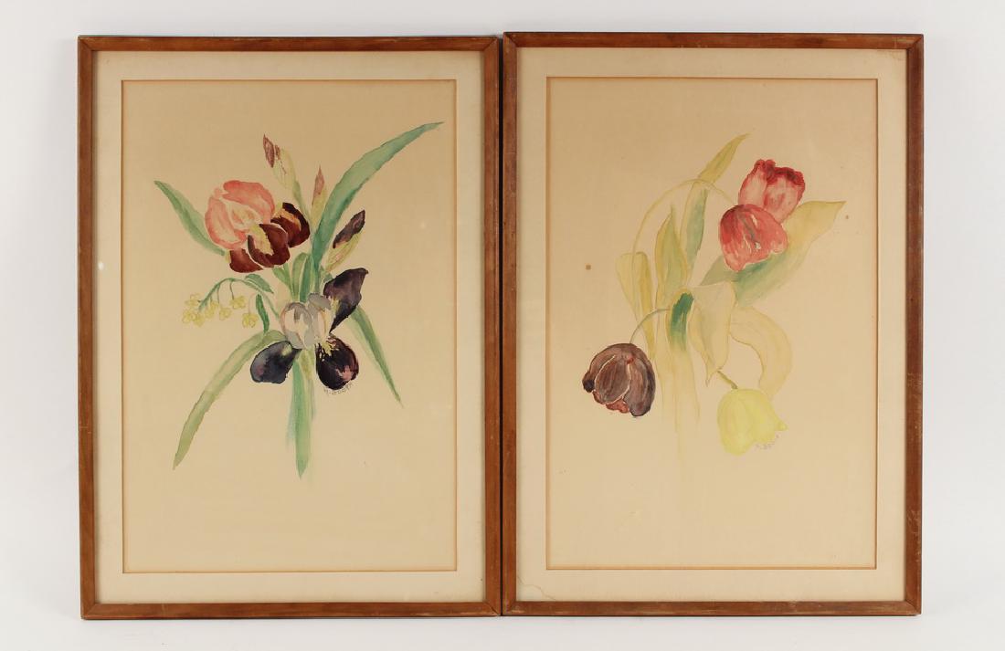 PR OF NAIVE FLORAL WATERCOLORS (1 of 3)