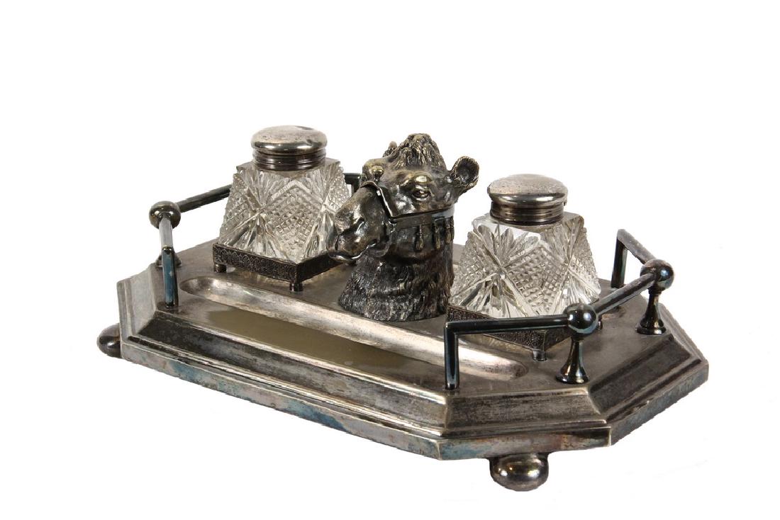 SILVER PLATE FIGURAL INKWELL (1 of 5)