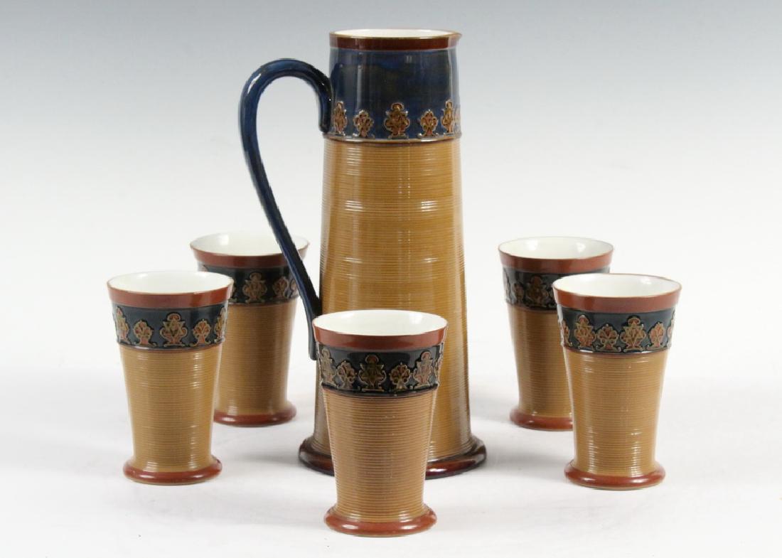 (6 PC) METTLACH STONEWARE JUG & TUMBLER SET (1 of 5)
