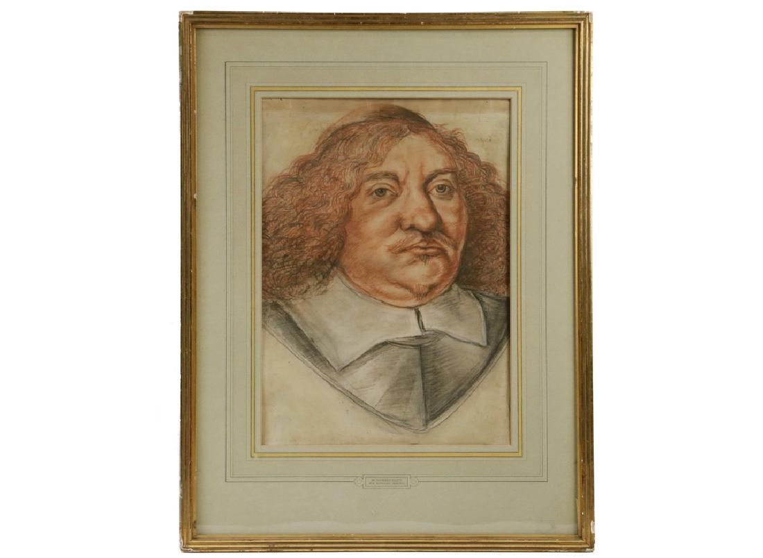 MICHIEL JANSZ VAN MIEREVELD (NETHERLANDS, 1567-1641): Portrait of Sir Edward Dering, 1st Baronet (1598-1644). Red, white and black chalk on vellum. Signed and inscribed on the reverse. In gold fluted frame with French lined mat, title block. OS: 25 1/2" 