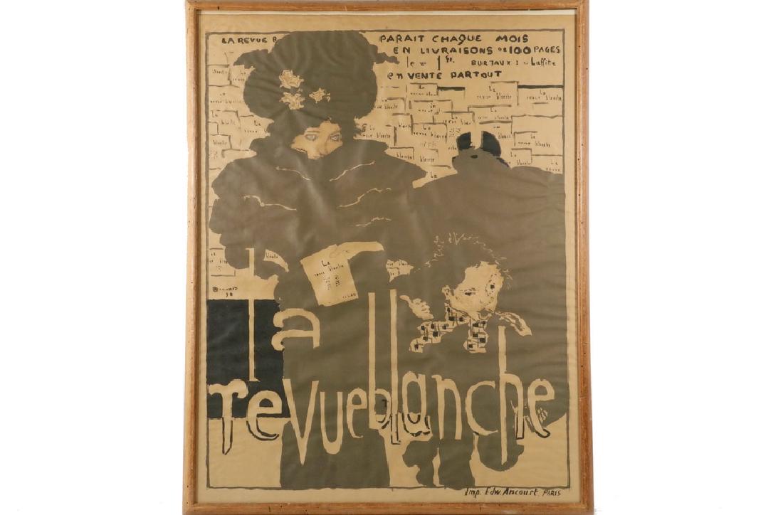 PIERRE BONNARD (FRANCE, 1867-1947): "Afriche de la Revue Blanc", an original lithograph on oaktag paper broadside, printed in 1894 by Edward Ancourt, Paris, to advertise the periodical. In oak frame, under glass, OS: 33" x 26", SS: 31 1