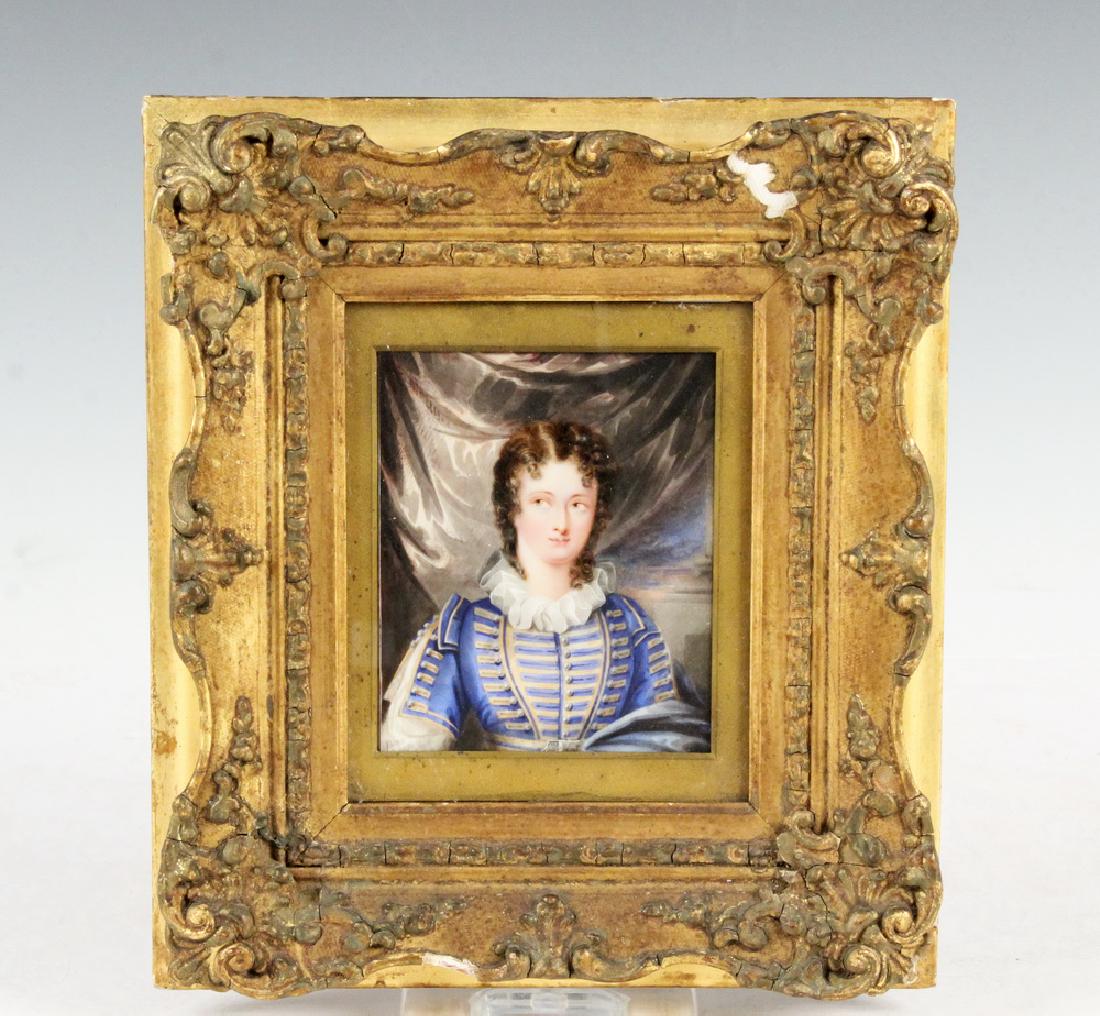 H. HARDING (19TH C. BRITISH): Miniature Portrait of Actress and Singer Ann Maria Tree (1801-1862) in costume as Viola as in Shakespeare's 'The Twelfth Night'; watercolor on heavy card, unsigned, inscribed verso, she is depicted ha