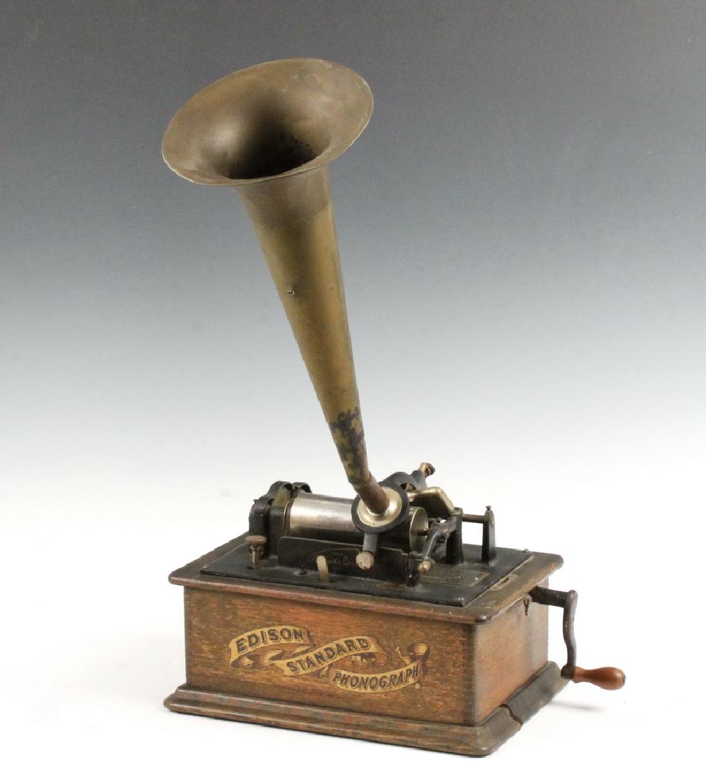 EDISON CYLINDER PHONOGRAPH W/ SMALL BRASS HORN (1 of 3)