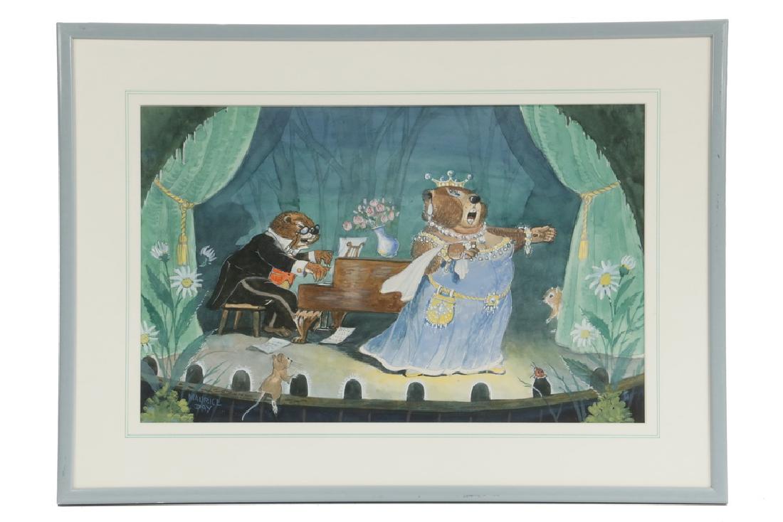 MAURICE 'JAKE' DAY (ME, 1892-1983): "The Concert Artist", gouache on illustration board, signed lower left, signed, titled and dated 1964 in the artist's hand verso, in grey stick frame, mated and glazed, OS: 17 1/2" x 24 3/4", SS: 11 3