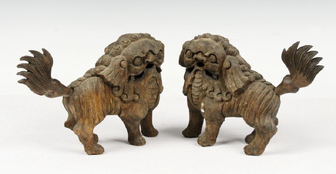 PAIR CHINESE CARVED FOO LIONS (1 of 3)
