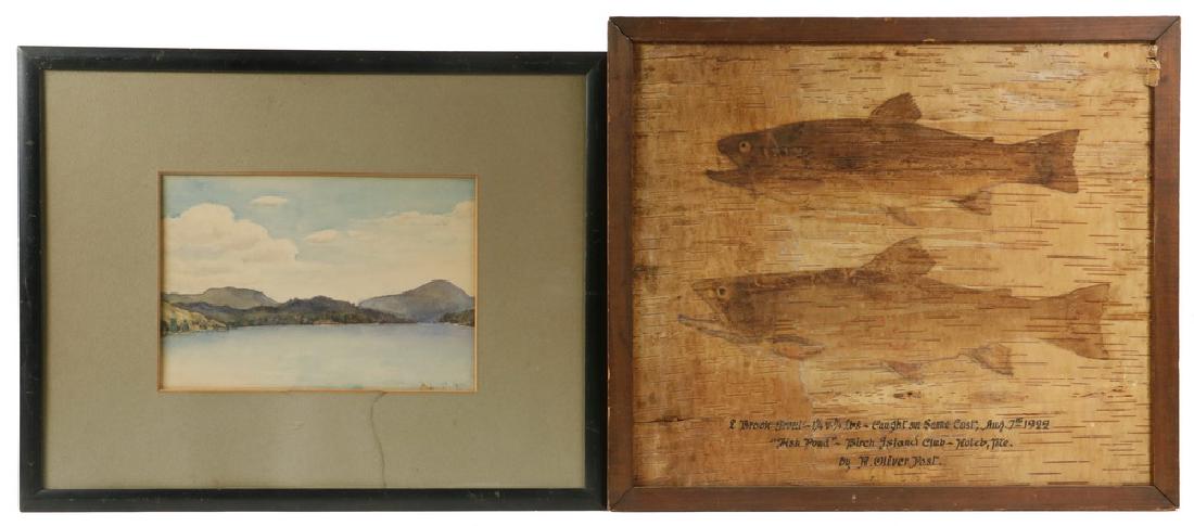 (2 PCS) MAINE LAKE PAINTING & FISHING RECORD ON BIRCH (1 of 3)