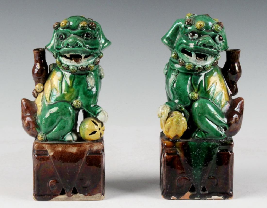 PAIR OF MAJOLICA FOO DOGS (1 of 4)