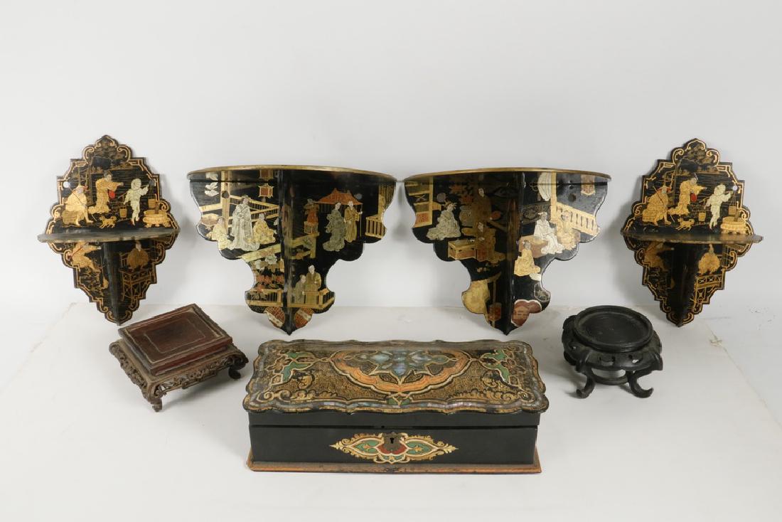 (5 PCS) LACQUERWARE & (2) CHINESE STANDS (1 of 1)