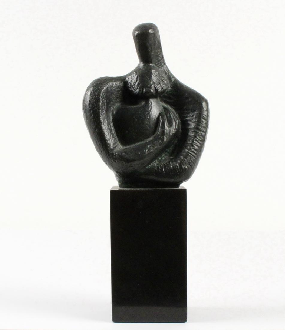 ROBERT RUSSIN (NY, 1914-2007): "The Embrace", cast and patinated bronze, initialed "R", mounted on a black stone plinth, 10" tall overall. Chip to plinth.