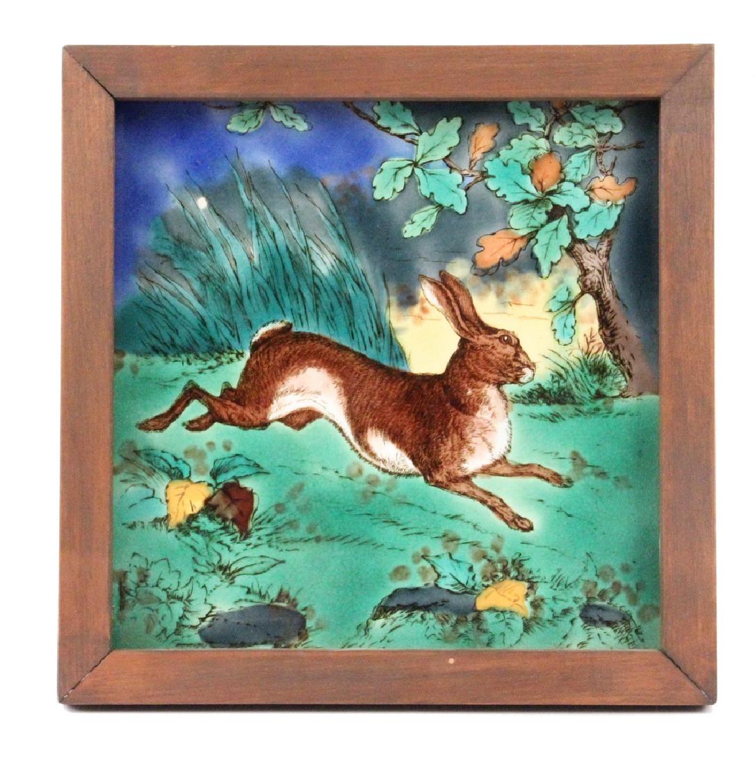 FRAMED WEDGWOOD HAND PAINTED "RUNNING HARE" TILE (1 of 3)