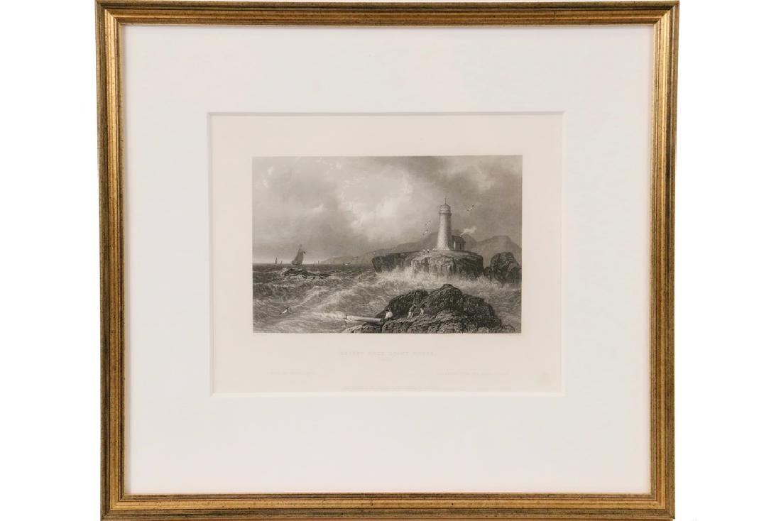 CHARLES WALTER RADCLYFFE (UK, 1817-1903), after THOMAS: "Desert Rock Lighthouse, Maine", engraving on paper, published in London by George Virtue, 1839. In gold stick frame, matted under plexi, OS: 13 1/2" x 15", SS: 7 1/4" x 9 1/4". Light foxing.