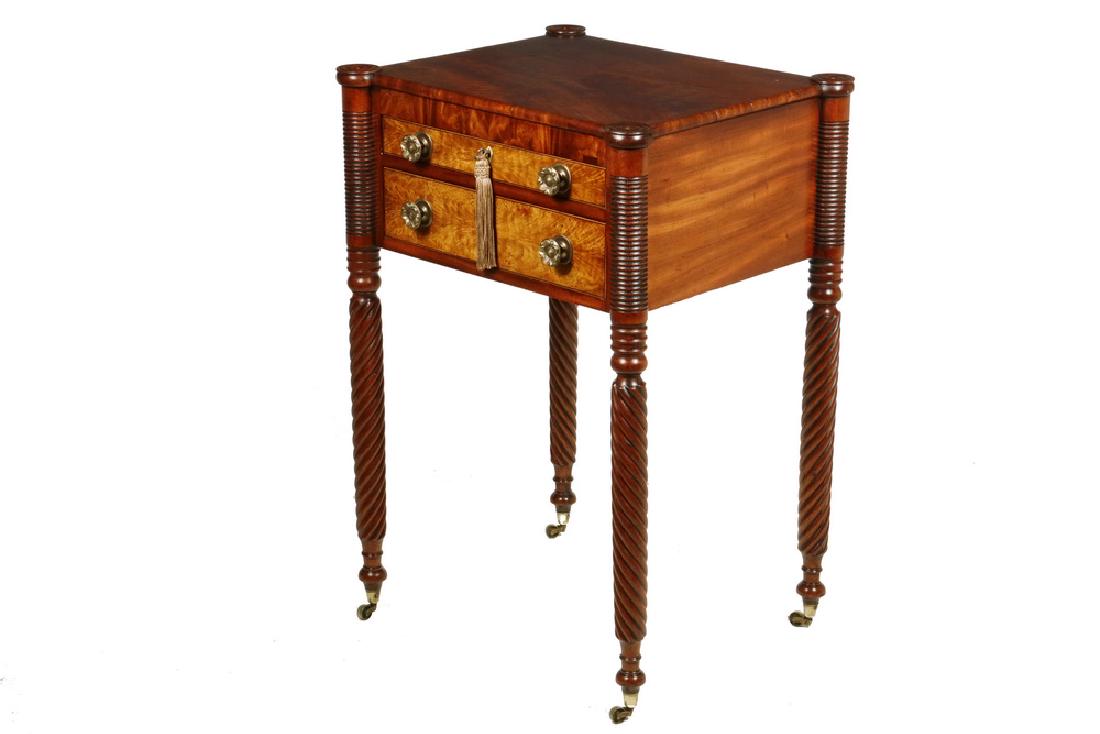 19TH C. TWO-DRAWER FLAME BIRCH STAND (1 of 3)