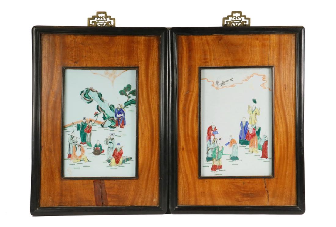 PAIR OF CHINESE FRAMED PORCELAIN PAINTINGS (1 of 4)