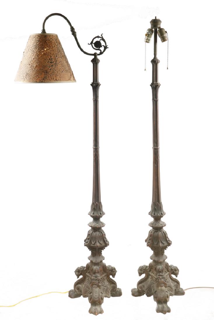 A PAIR OF CARVED MAHOGANY FLOOR LAMP BASES (1 of 3)