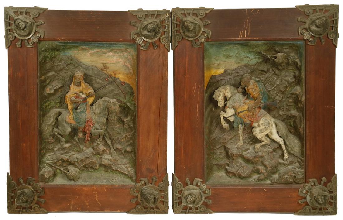 PAIR OF FRAMED COLD PAINTED SPELTER PLAQUES (1 of 4)