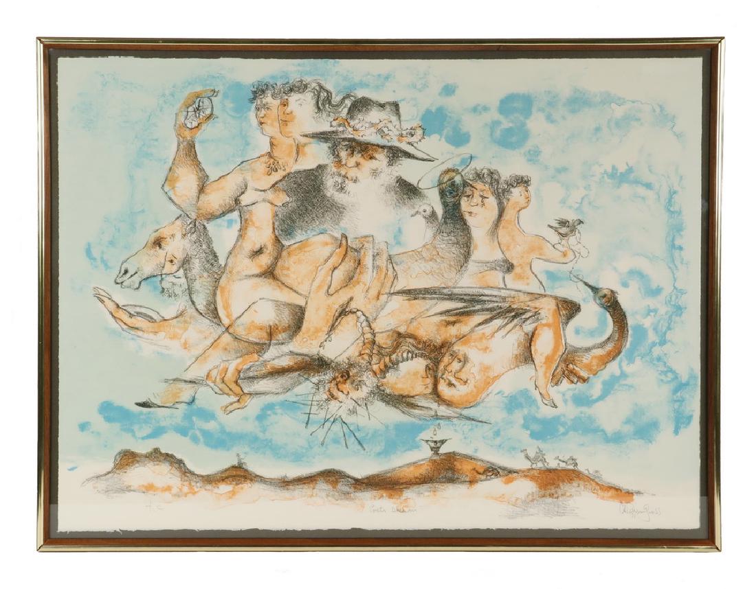 CHAIM GROSS (NY/FRANCE, 1904-1991): "The Poet's Dream", aquatint litho, pencil signed, titled and dated '70, part of an edition of 120, this is marked 'H.C.' (hors commerce ie: not for sale), often the artist's own copy. Framed by Max G