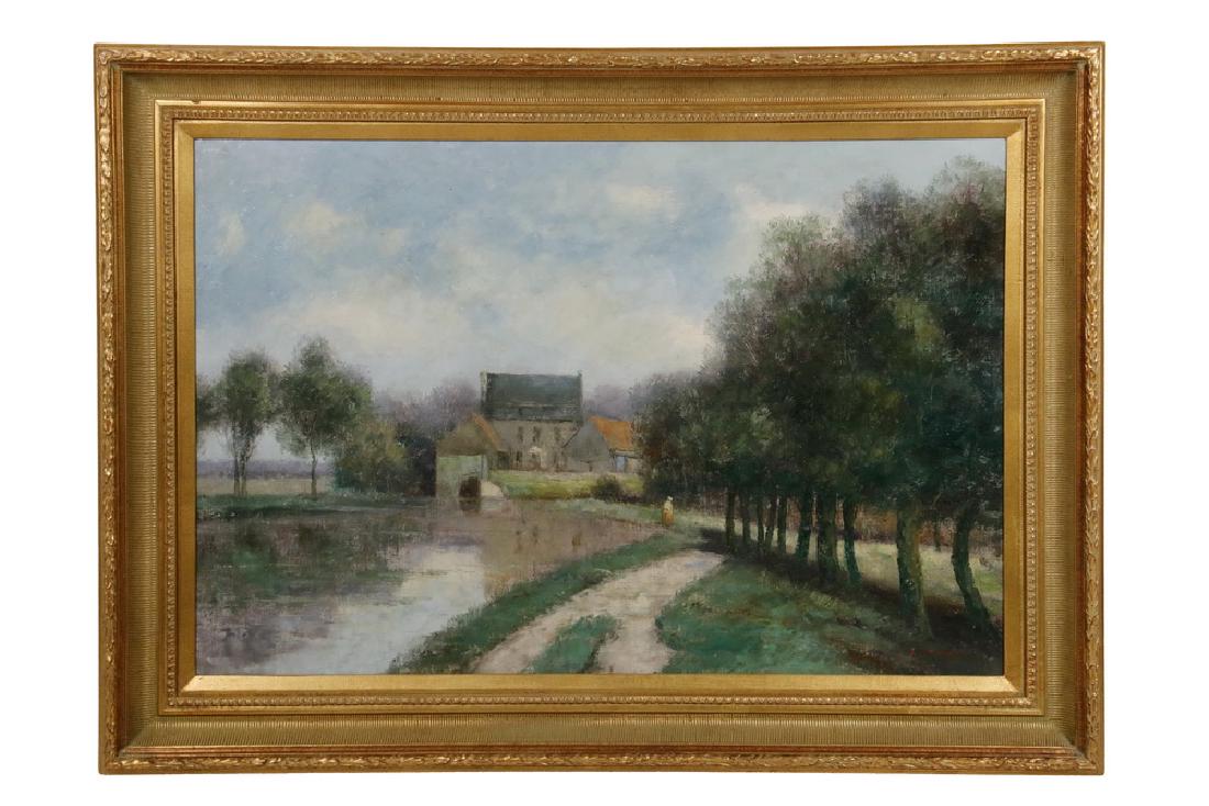 L. STEPHANO (SOUTH KOREA, 1948 - ): An Old French Mill, oil on canvas, signed lower right, in a replica deep cove gilt frame, OS: 32" x 43", SS: 23 1/2" x 35 1/2".