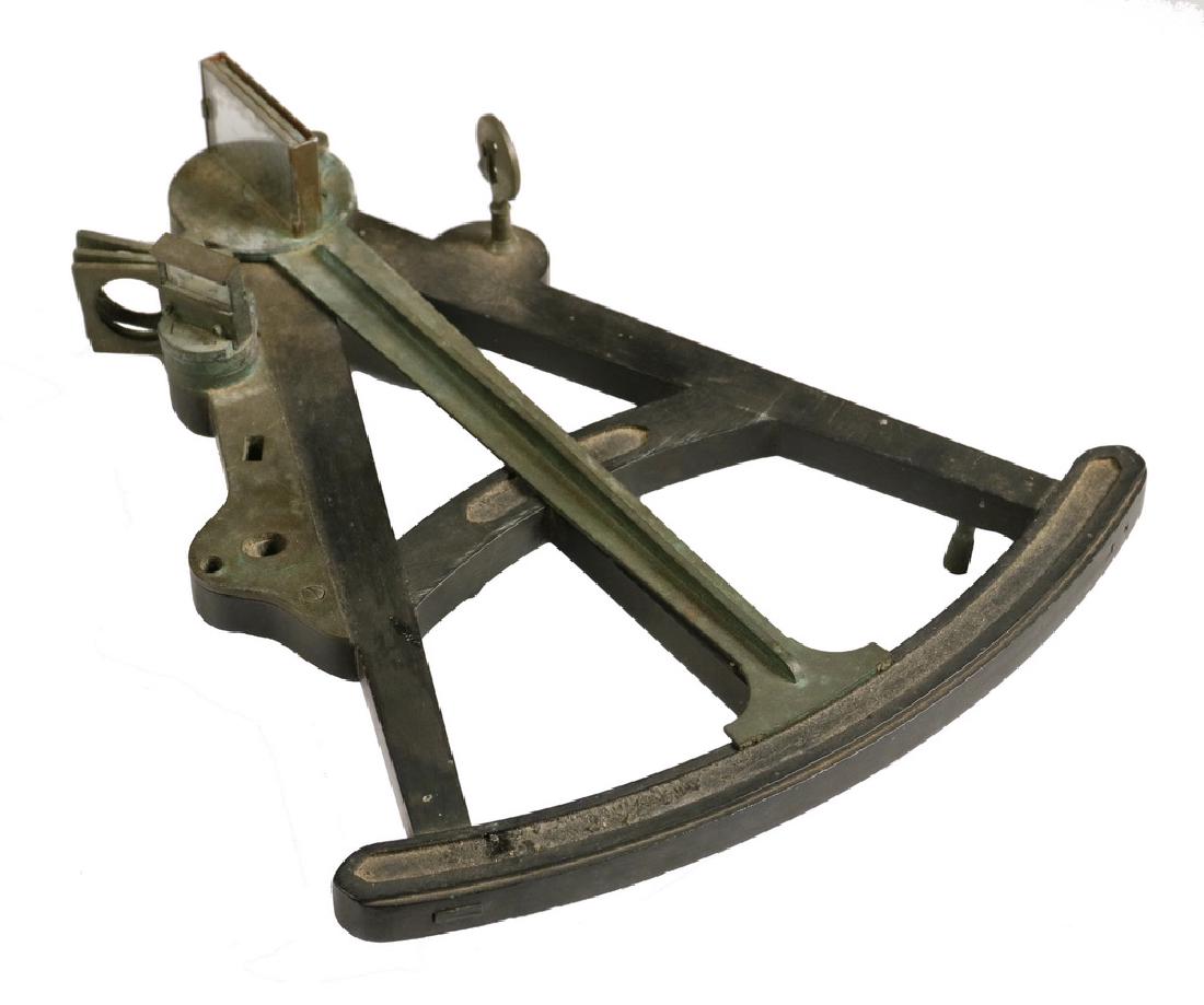 MARINE OCTANT FRAME: 19th c. Unmarked Ebony Frame wth bronze fittings, lacking lenses, filters and register. 12" x 10 1/2". For parts.