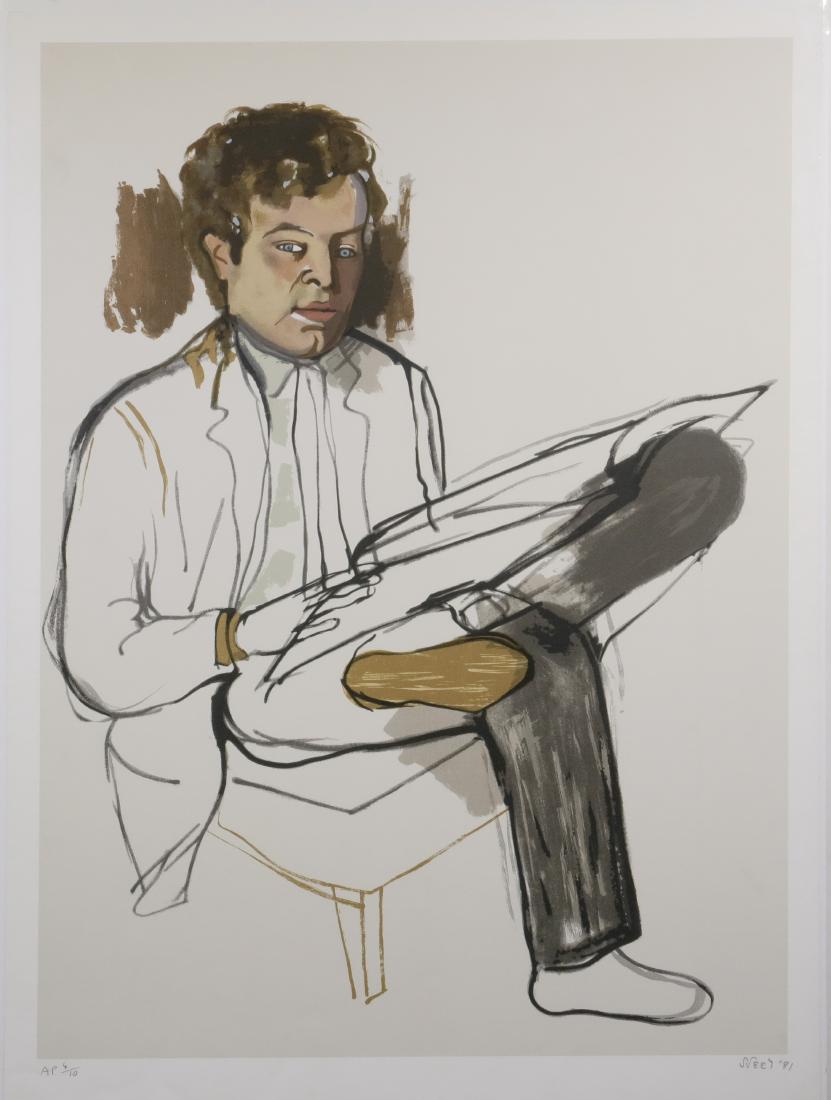 ALICE NEEL (NY, 1900-1984): "Edward Avedesian" 1981, color lithograph on Arches paper, pencil signed, dated '81 and numbered AP 4/10, unframed, sheet size: 35 1/2" x 26", image size: 32 1/2" x 24". Very good condition. Edward Av