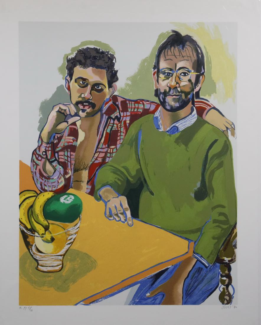 ALICE NEEL (NY, 1900-1984): "Geoffrey Hendricks & Brian", color lithograph on Arches paper, pencil signed, dated '80 and numbered AP 5/16, unframed, sheet size: 34" x 26"; image size: 28 1/2" x 22". Very good condition.
