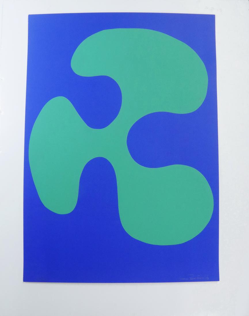 LEON POLK SMITH (NY, 1906-1996): Colorforms, serigraph, circa 1975, signed lower right, numbered 56/150 lower left, unframed, loose. 33" x 23 1/2". One small rubbed area.