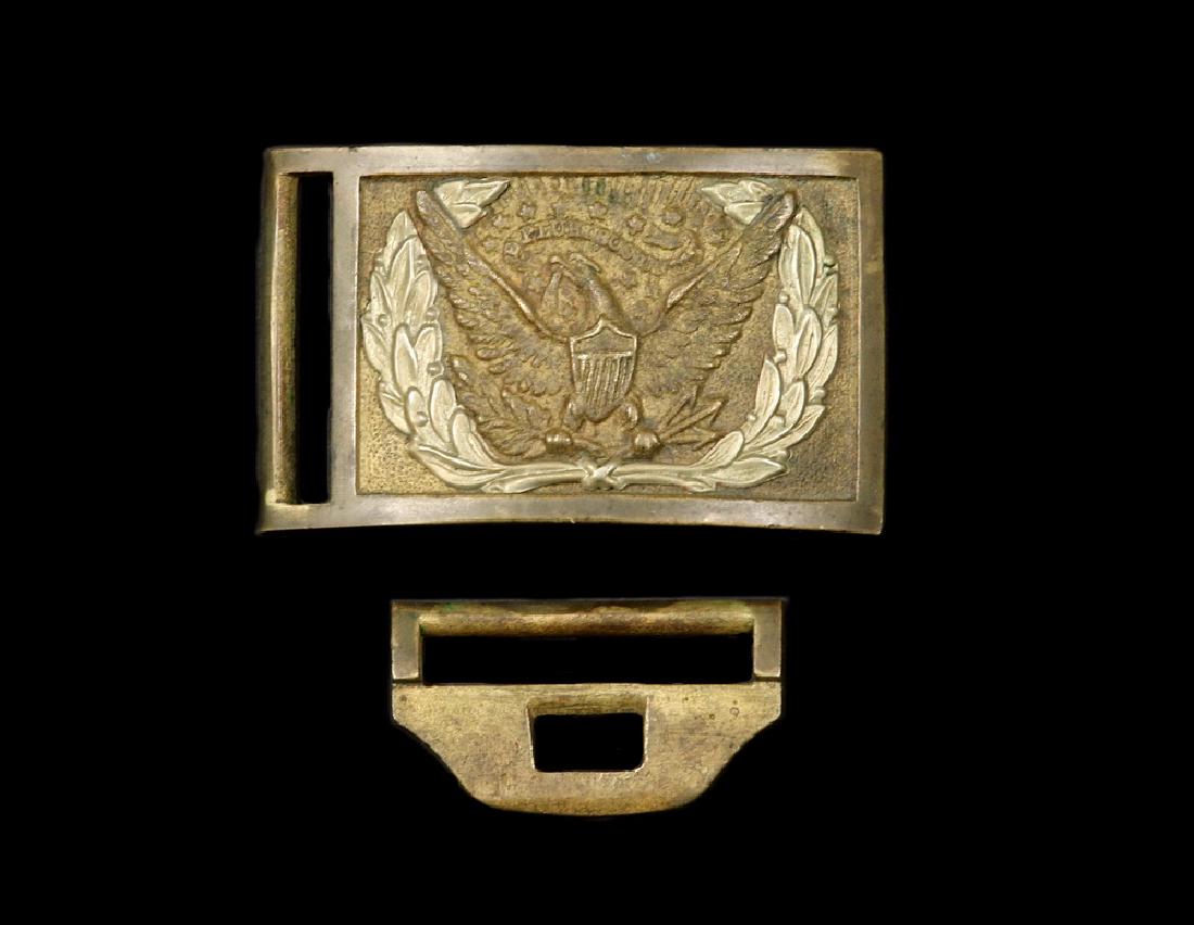 CIVIL WAR US ARMY OFFICER'S BELT BUCKLE: Model 1851 Eagle and Wreath Brass with Silver Overlay Buckle and Receiver, Allegheny Arsenal, belonging to Captain Robert A. Hutchins, who was ultimately Assistant Adjutant General for the Second Army