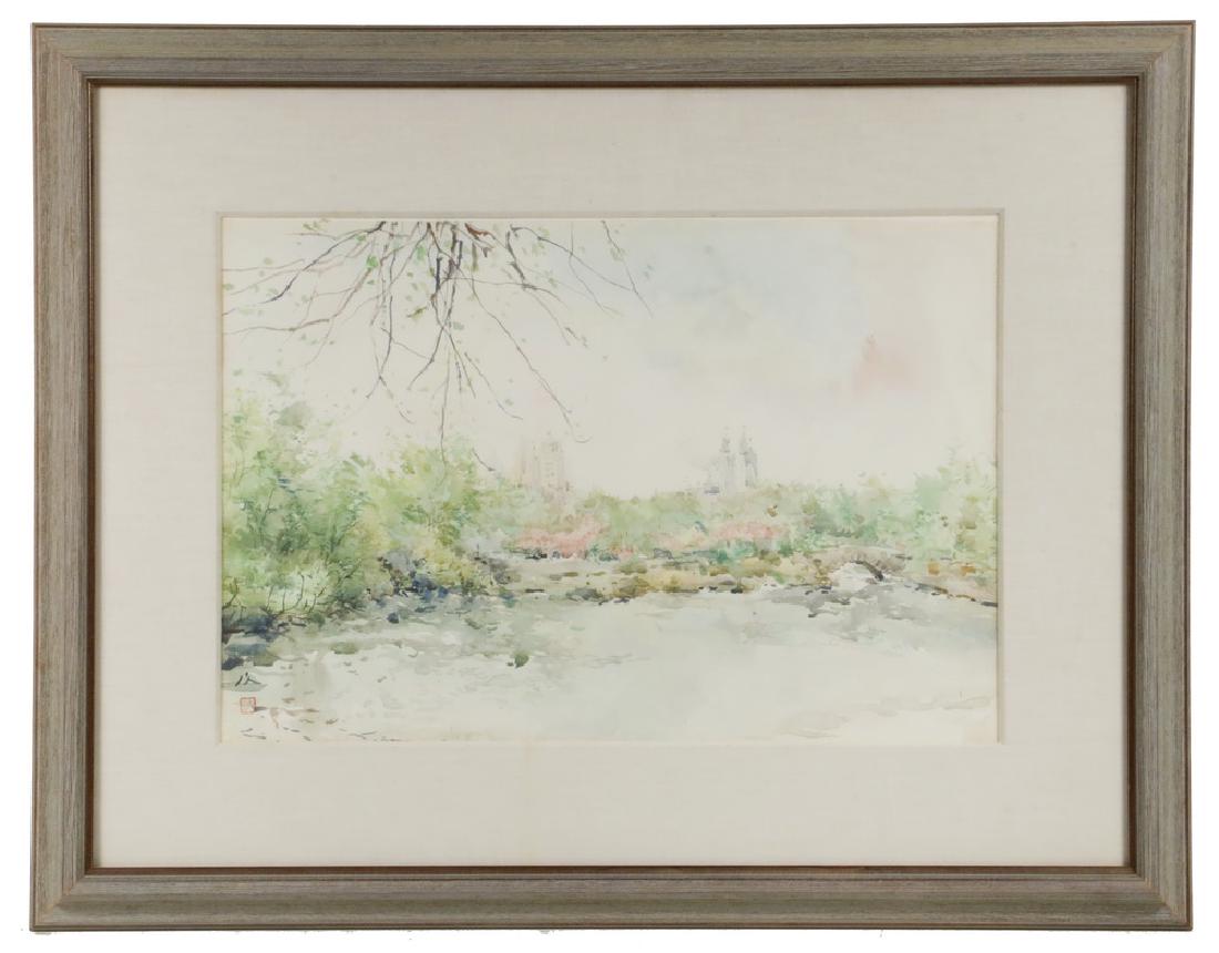 CHEN CHI (CHINA/NY, 1912-2005): Central Park, Early Spring, watercolor on paper, signed lower left in English and Chinese, with seal, dated 1960, in original molded 'barnwood' frame, matted and glazed, OS: 24 1/2" x 31 1/2", SS: 14"