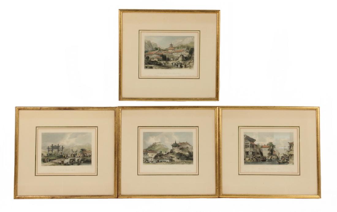 THOMAS ALLEN (UK, ACTIVE 1767-1772): Four Scenes of China by JB Allen after T. Allen, hand colored, in matching gilt frames, French-lined mats, glazed, SS: 6 3/4" x 8 1/2", OS: 13 3/4" x 15". Very good condition.