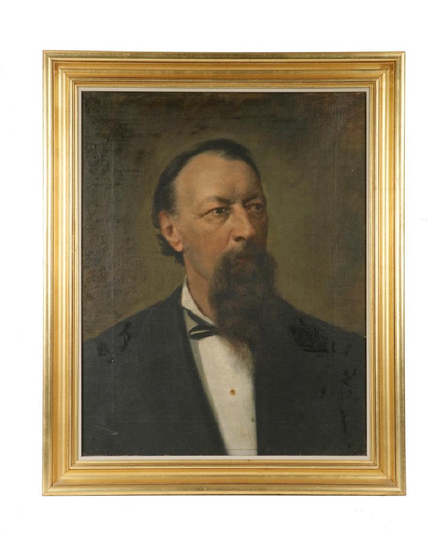 LATE 19TH C. BOSTON SCHOOL: Portrait of a Middle-Aged Gent with a Goatee, oil on canvas, unsigned, the stretcher marked "Mrs. E.H. Sutton". Housed in a later lemon gold cove frame with gray liner. OS: 26" x 21", SS: 21 1/2" x 16