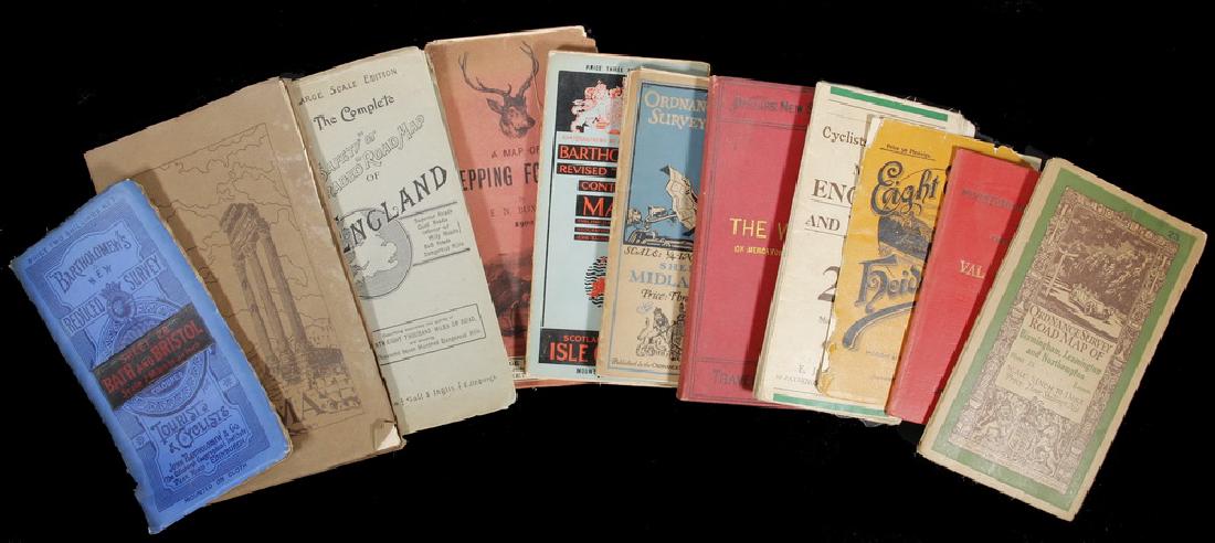 APPROX. (50) AUTO FOLDING MAPS, SOME EARLY: Including British Ordinance Survey, 1920s; 1950s Esso of Germany; ca. 1910 chromo Panorama Guide to the Rhine; 1960s US Auto Maps, others; PLUS 1929 Book "Guide Routier de l'Automobile Club de Suisse.