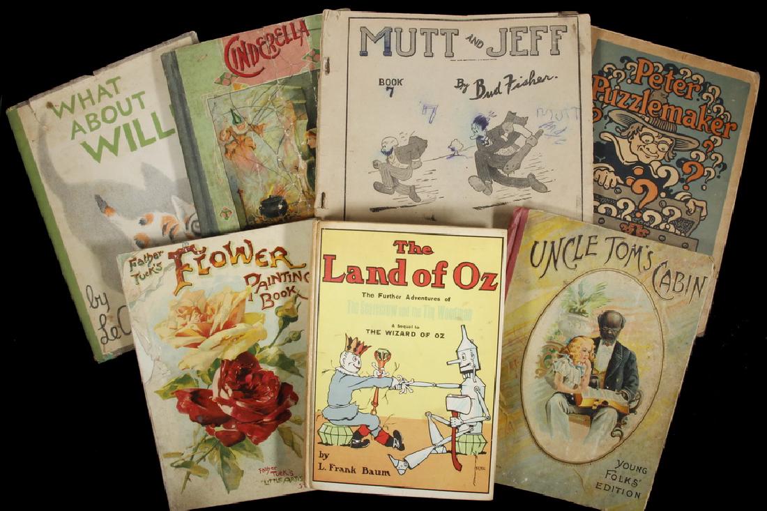 LOT OF (14) EARLY-MID 20TH C. CHILDREN'S BOOKS: Including: "The Land of Oz"; "Peter Puzzlemaker"; "Life presents Skippy"; "What About Willie?"; "The Story of the Ship"; "Father Tuck's Flower Book"; "Mutt and Jeff"; "Santa Claus & Lili Monk"; "Uncle