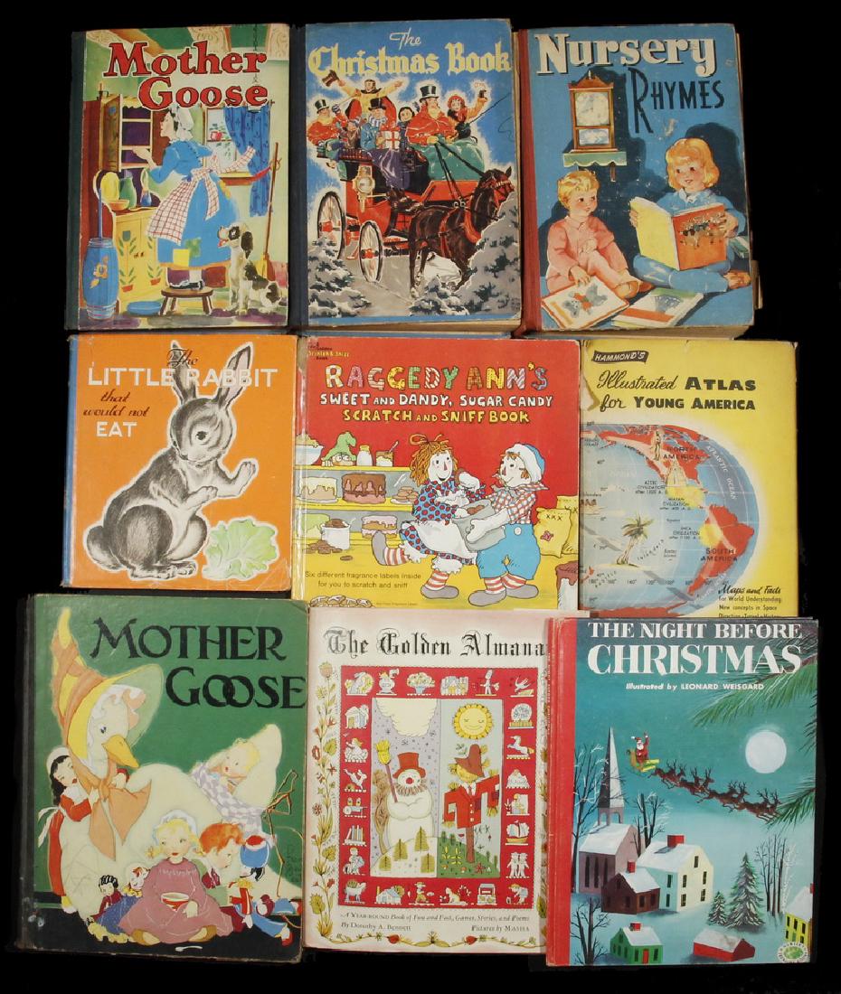 LOT OF (9) MID 20TH C. CHILDREN'S BOOKS: Including: "Mother Goose" illus. by Fern Bisel Peat; "Mother Goose" illus by Dorothea Snow; "Nursery Rhymes"; "The Christmas Book"; "The Night Before Christmas"; "The Golden Almanac"; "Raggedy Ann's S