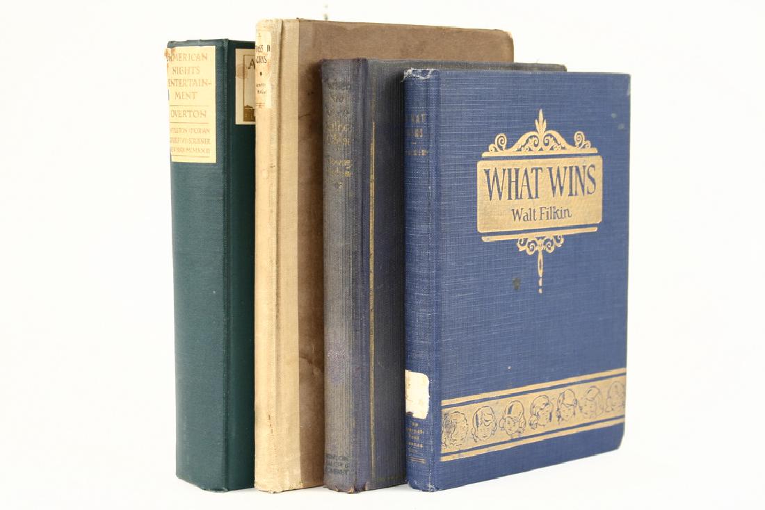 (11) BOOKS: 1920s Literature includes; 'American Nights Entertainment' by Grant Overton, NY, Appleton, 1923; 'Tossed Coins' by Anthony Hare, NY, John Lane Co, 1921; 'What Wins' by Walt Filkin, Journal-Post, Kansa