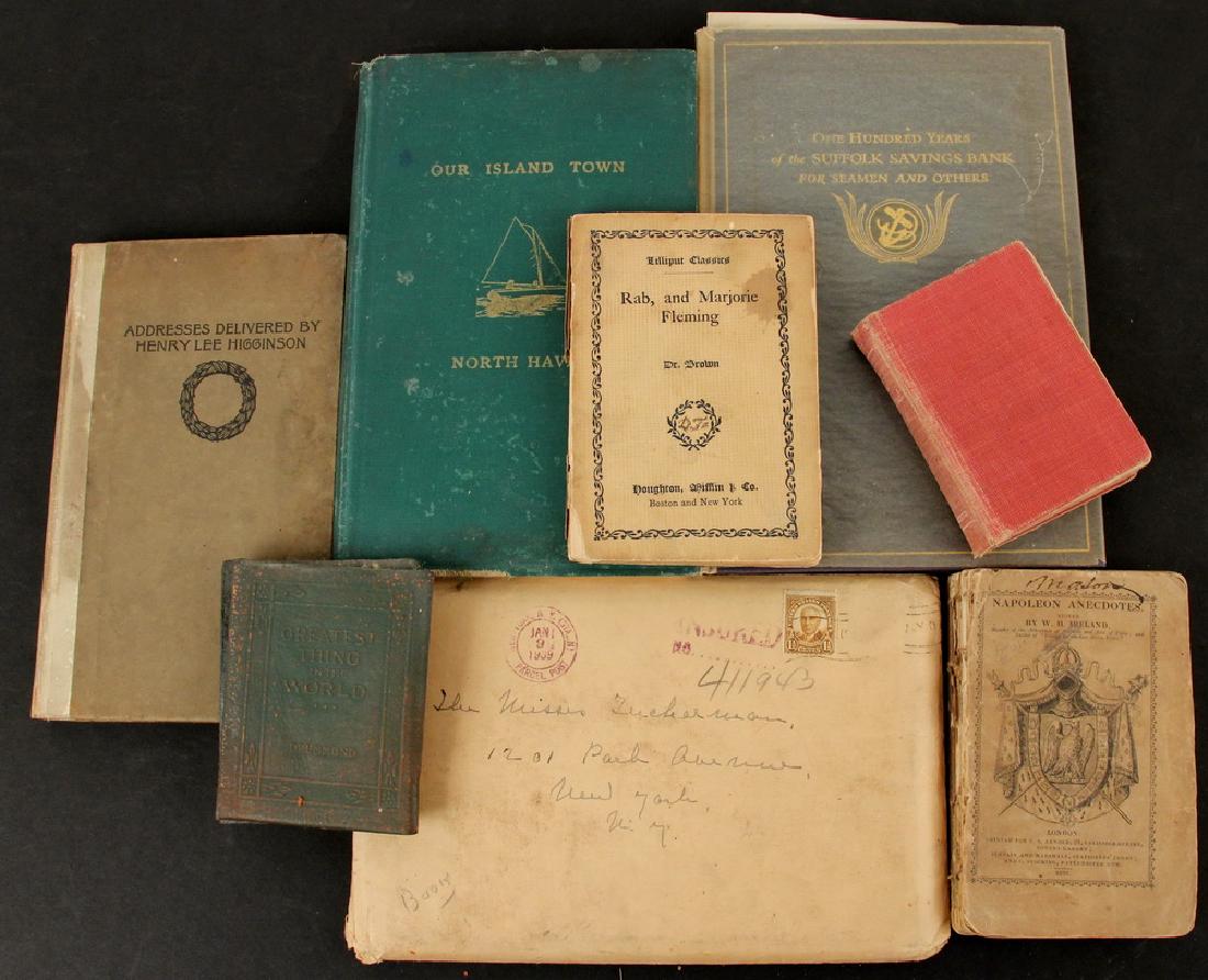 APPROX (30) SMALL BOOKS FROM THE TUCKERMAN FAMILY: Including: "Word Pictures" by Mary Tiletson Bryce, 1936, with signed note from the author; (4 vols) "The Napoleon Anecdotes", London, 1823; "Calipe, a Selection of Ballads", 1808; "Our Island Town, No