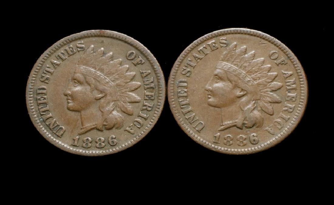 (2) 1886 Indian Head Cents: (2) 1886 Indian Head Cents: (1) 1886 Type 2 in XF and (1) 1886 Type 2 in VF.