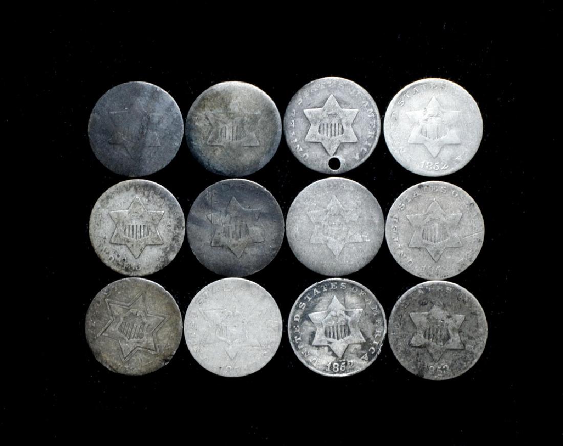 (12) Three Cent Silver Pieces (1 of 2)
