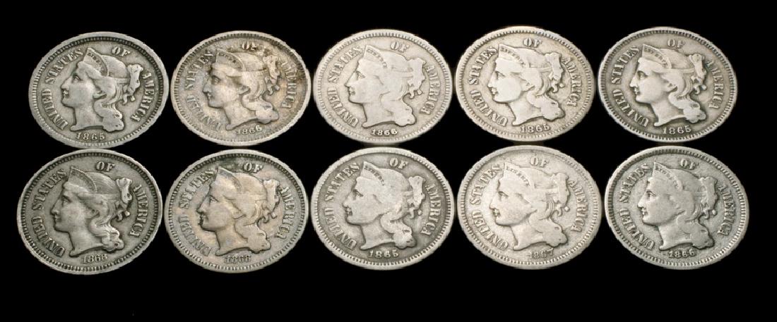 (10) Nickel Three Cent pieces (1 of 2)