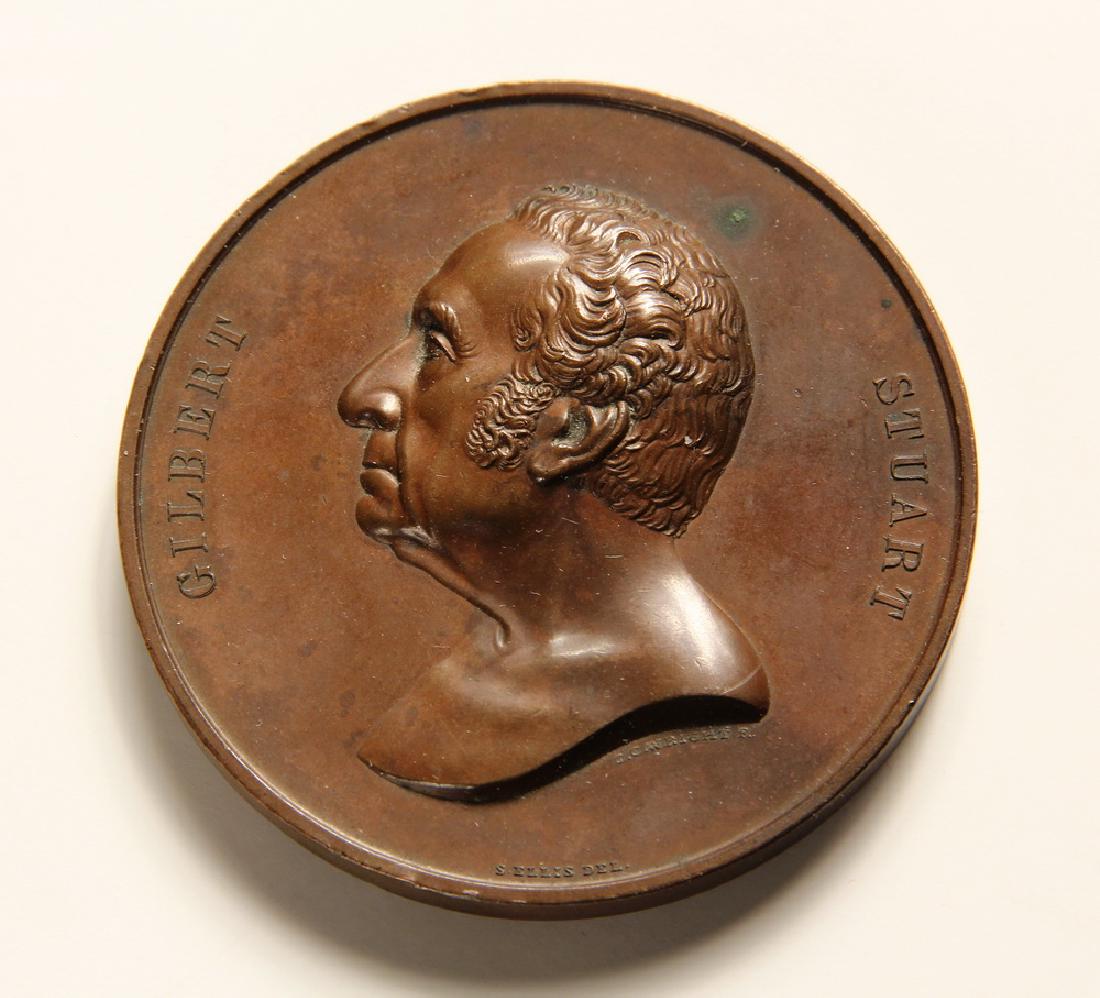 Gilbert Stuart Medal, designed by Salathiel Elliss: Gilbert Stuart, designed by Salathiel Ellis; the reverse with laurel wreath bestowed on artists by Peter Paul Dugan, both dies engraved by Charles Cushing Wright. This medal is one of a series of thre