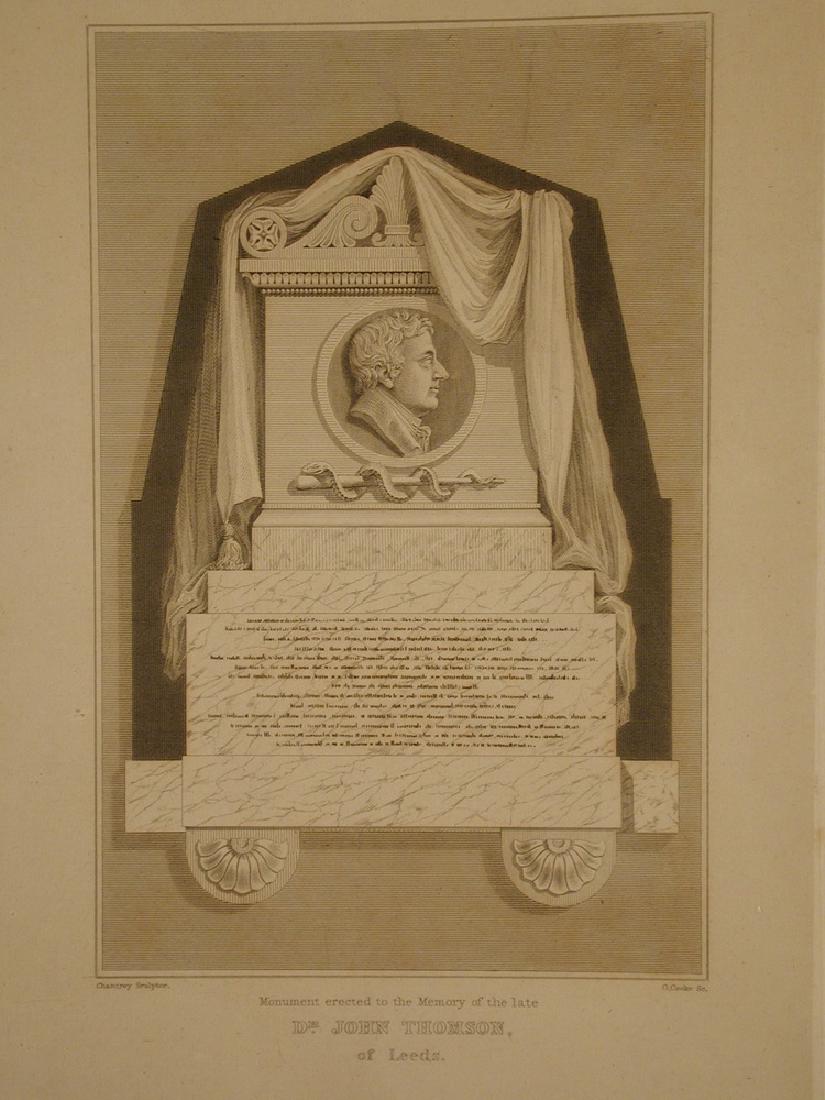 (3) ENGRAVINGS, CHINE COLLE: Monuments and Medallions by George Cooke including 'Dr. John Thomson of Leeds'; 'Cicero' and 'Raphaeli Morghen', all ca. 1810-20, unframed. Size and condition varies.