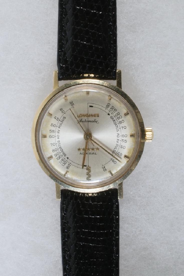 GENT'S WRISTWATCH: Vintage Longines Admiral Wristwatch with round head in 14K yellow gold, automatic model. Recently serviced, with black genuine lizard band.