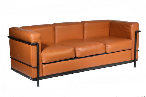 Three Seat Leather Sofa After Le Corbusier Pe