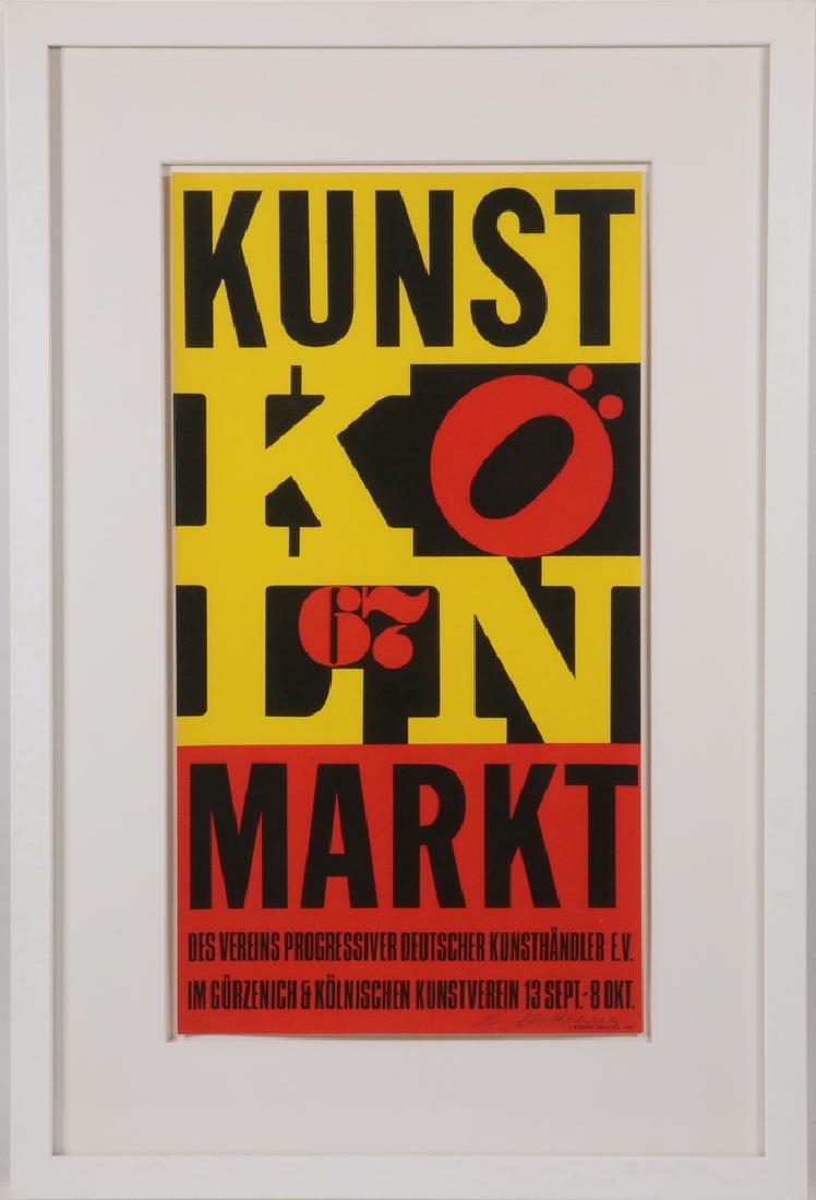 ROBERT INDIANA (NY/ME/IN, 1928-2018): Signed German Exhibition Poster "Kunst Koln '67; Markt des Vereins Progressiver eutscher Kunsthandler E.V. im Gurzenich & Kolnischen Kunstverein 13 Sept. - 8 Okt." Pencil signed lower right. In glossy