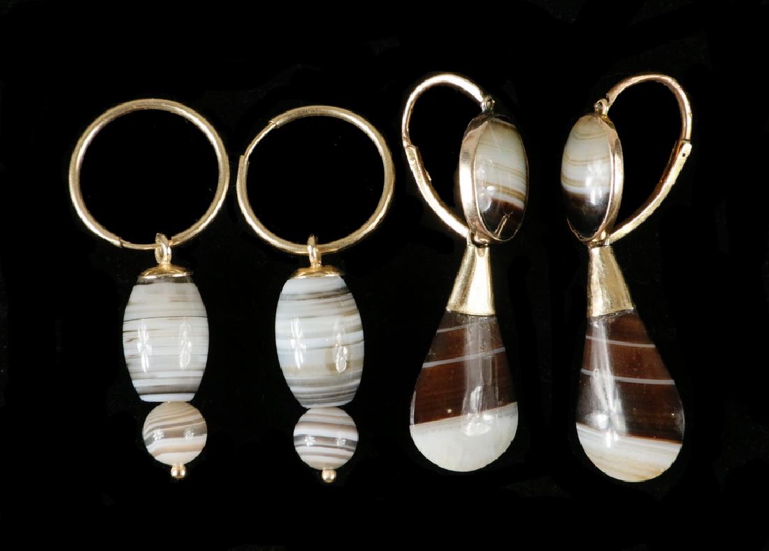 (2 PRS) AGATE DROP VICTORIAN EARRINGS, 9K ENGLISH GOLD (1 of 1)