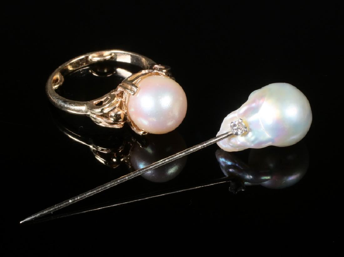 PEARL & DIAMOND LADY'S RING & STICKPIN, 14K YELLOW GOLD (1 of 1)