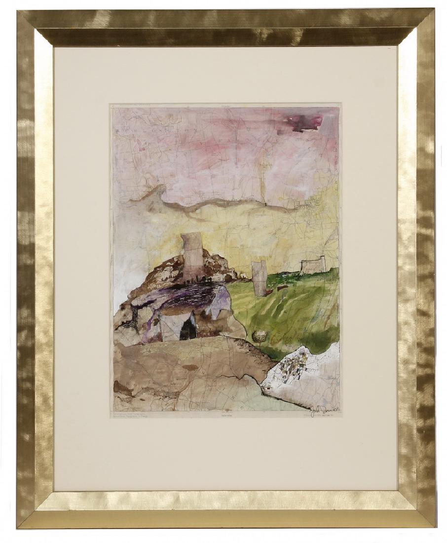 JOSH DORMAN (NY, 1961 - ): Connecticut Stonehenge, mixed media on a map, signed lower right, dated '02, in gilt mitered frame, matted under plexi, OS: 29 3/4" x 24 1/4", SS: 18" x 13 1/4". Fine condition.
