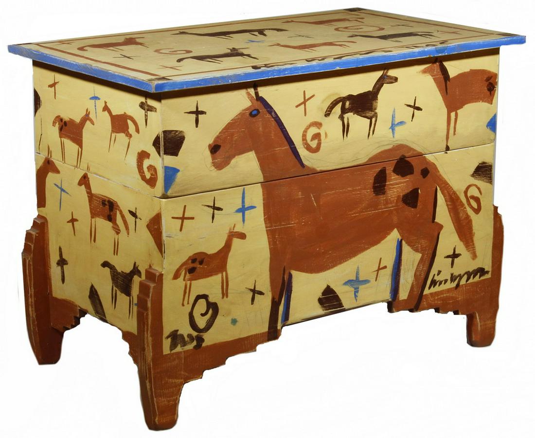JIM WAGNER (NM/CO/OH, 1940- ) DECORATED STORAGE CHEST (1 of 8)